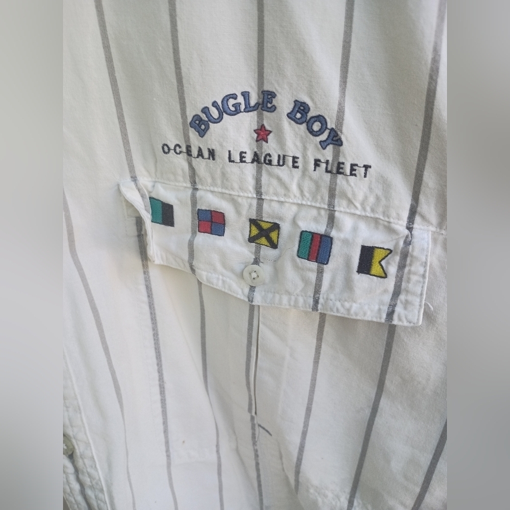 Vintage Bugle Boy White Striped 100% Cotton Button-Up Shirt_Med - Picture 3 of 9